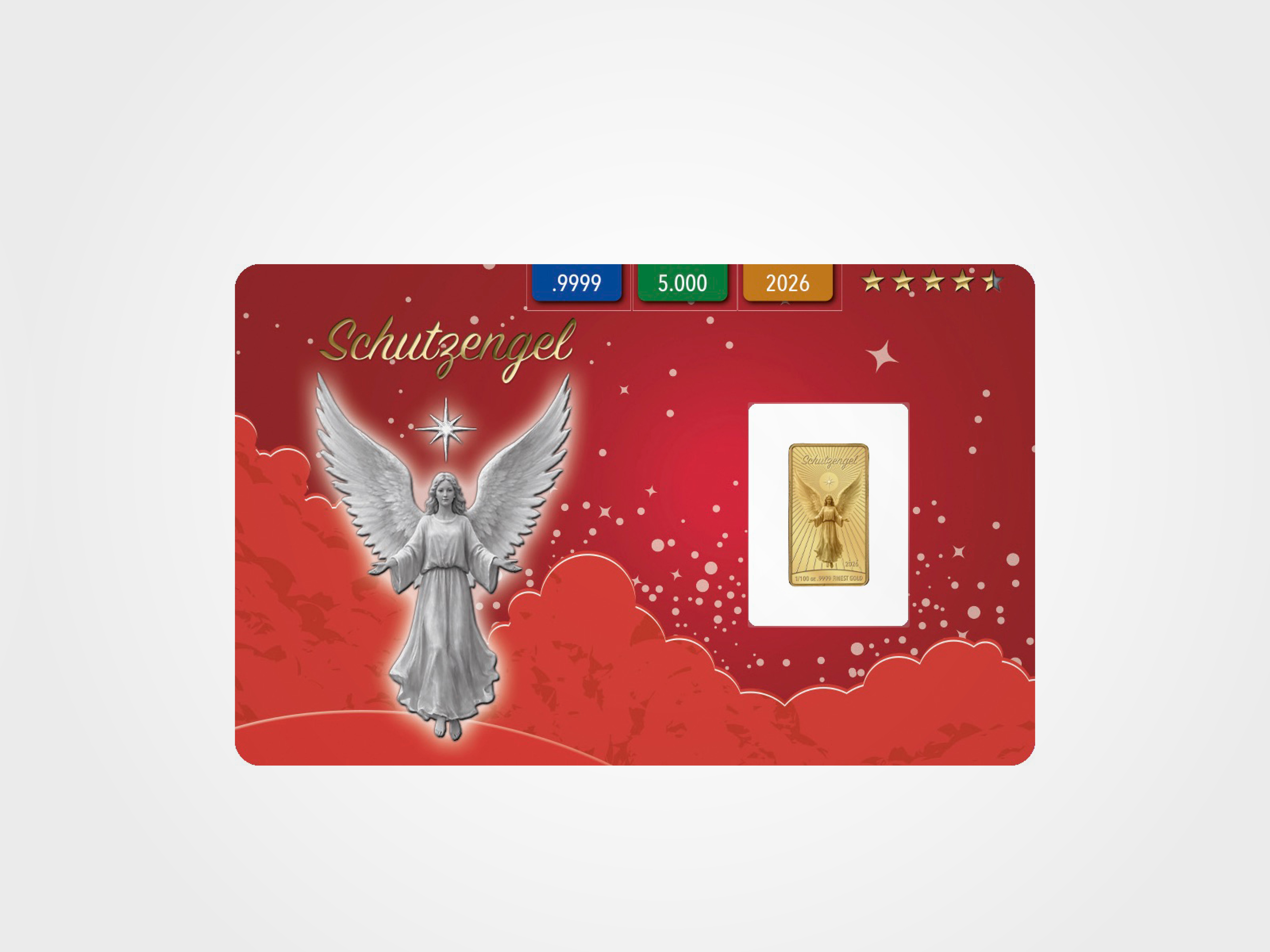 Goldbarren „Schutzengel“ in Geschenkkarte mit Schleife