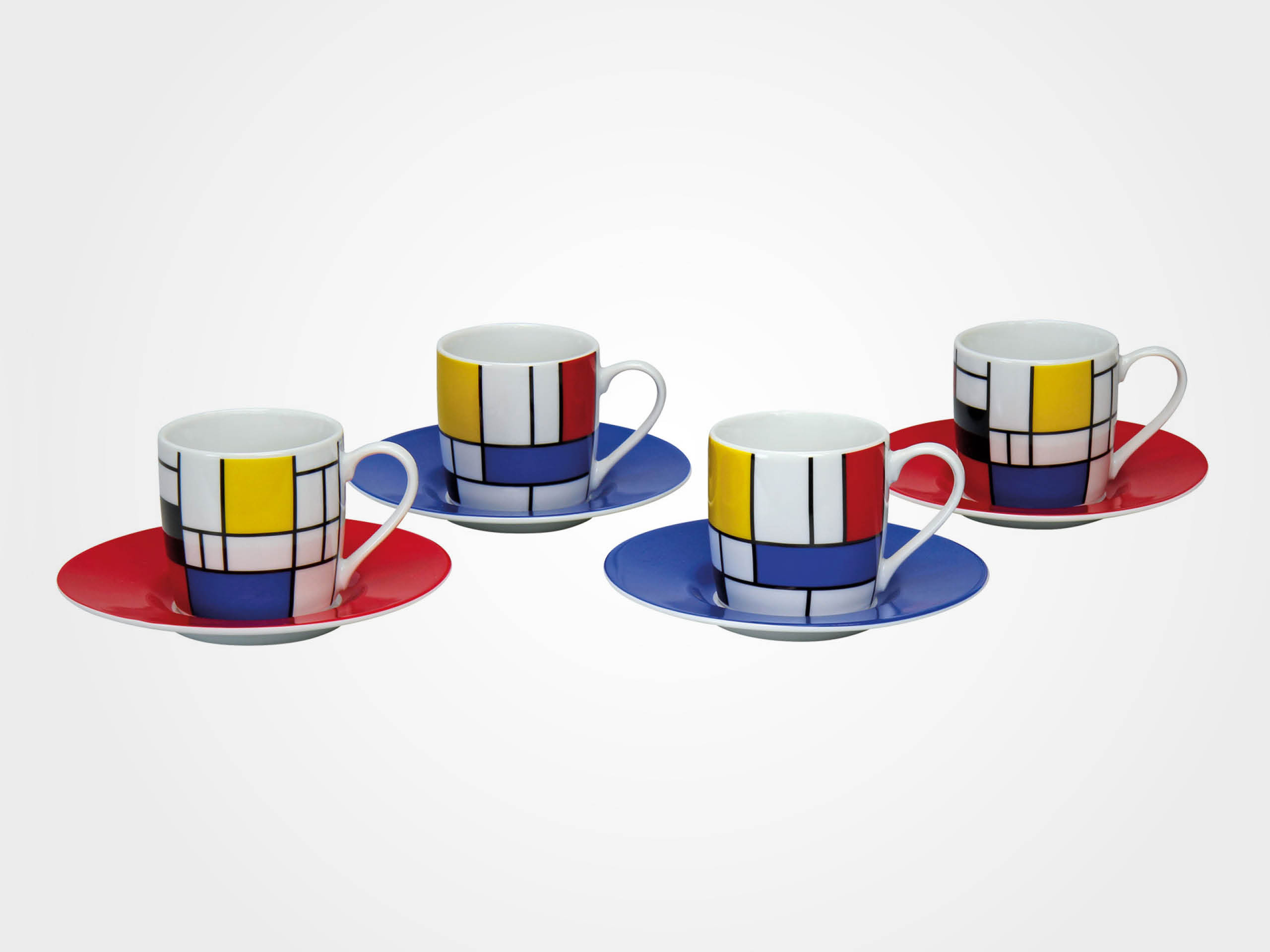 Piet Mondrian: 4 Espressotassen mit Künstlermotiven im Set, Porzellan