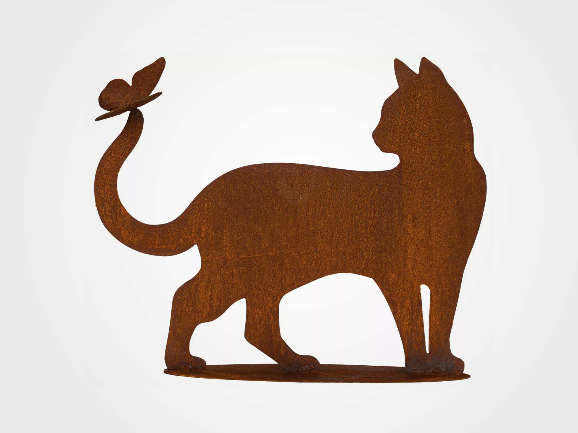 Gartenfigur / Silhouette "Stehende Katze mit Schmetterling"