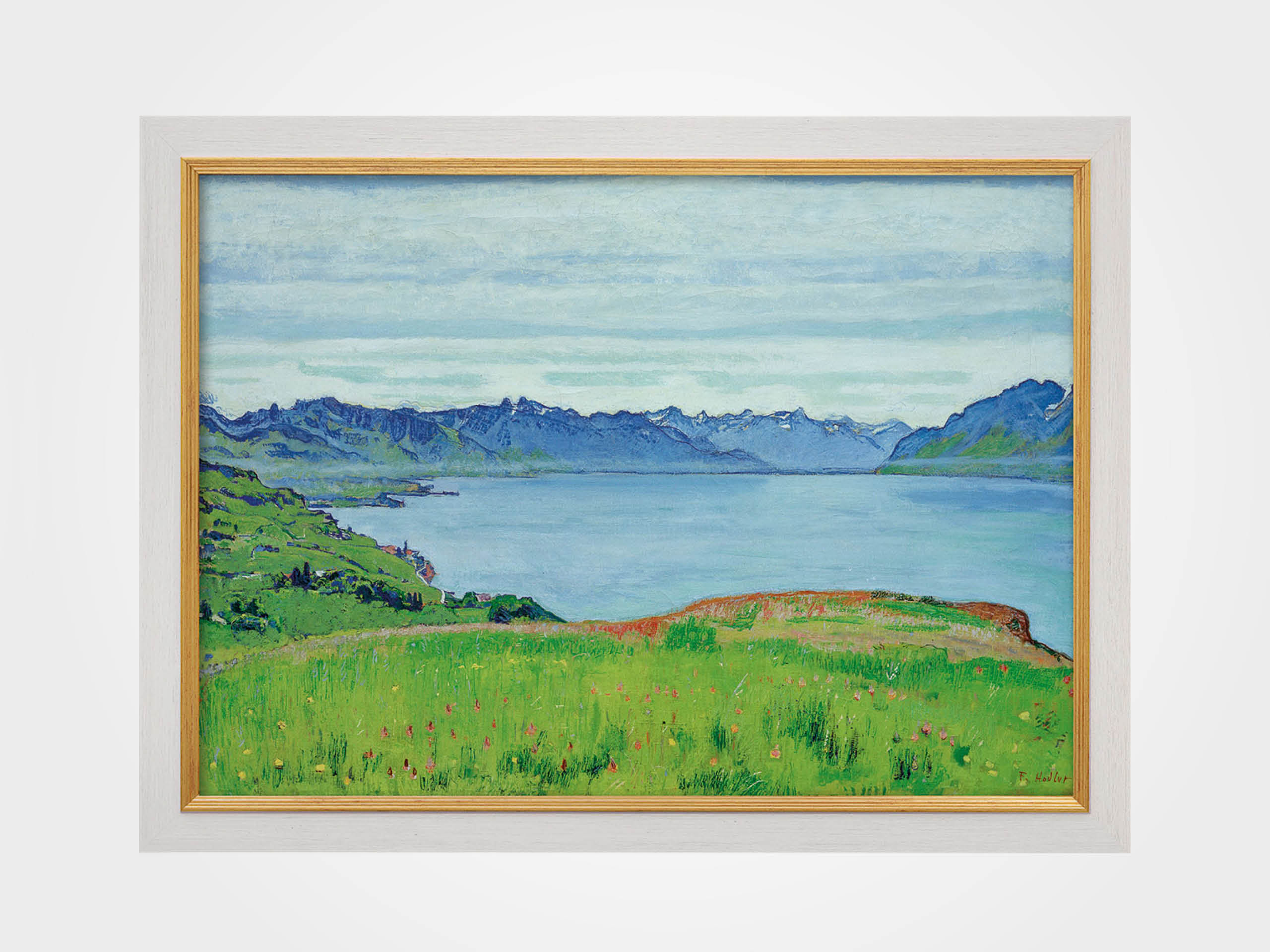 Ferdinand Hodler: Bild "Landschaft am Genfersee mit Blick gegen das Wallis" (1907), gerahmt